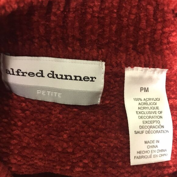 Alfred Dunner Women's PM Chenille Sweater Red Floral Cable Knit Embroidered Top - Picture 6 of 7
